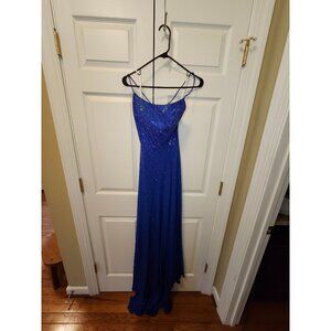 New HellyMoon Blue Sparkly Rhinestone Full Length Slit Prom Formal Dress Size 2